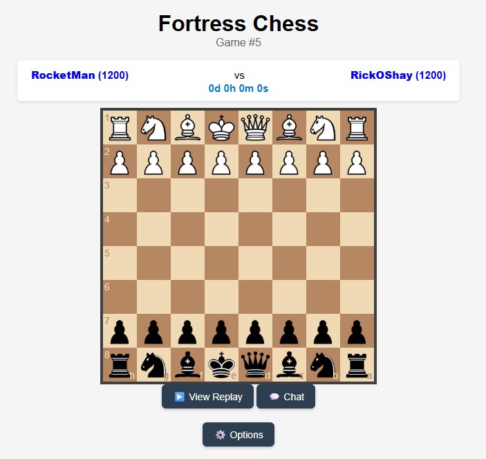 Screenshot of Fortress Chess app showing chessboard and timer