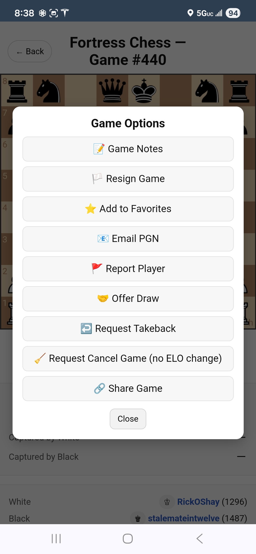 Fortress Chess Game Details Showing ECO